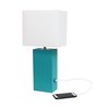 Elegant Designs Modern Leather Table Lamp with USB and White Fabric Shade, Teal LT1053-TEL